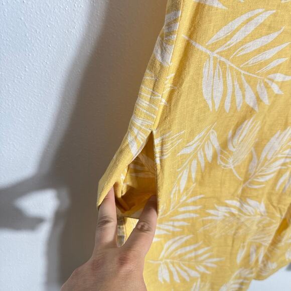 Faherty Dress Hana Linen Palm Sun Sundress Short Sleeve Collared Yellow White M - Picture 7 of 10